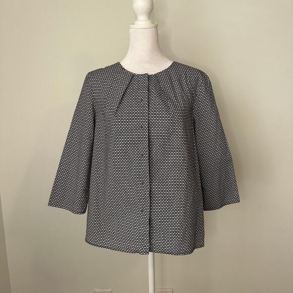 COS navy blue & white button down three-quarter sleeve top size 8 - Picture 2 of 13